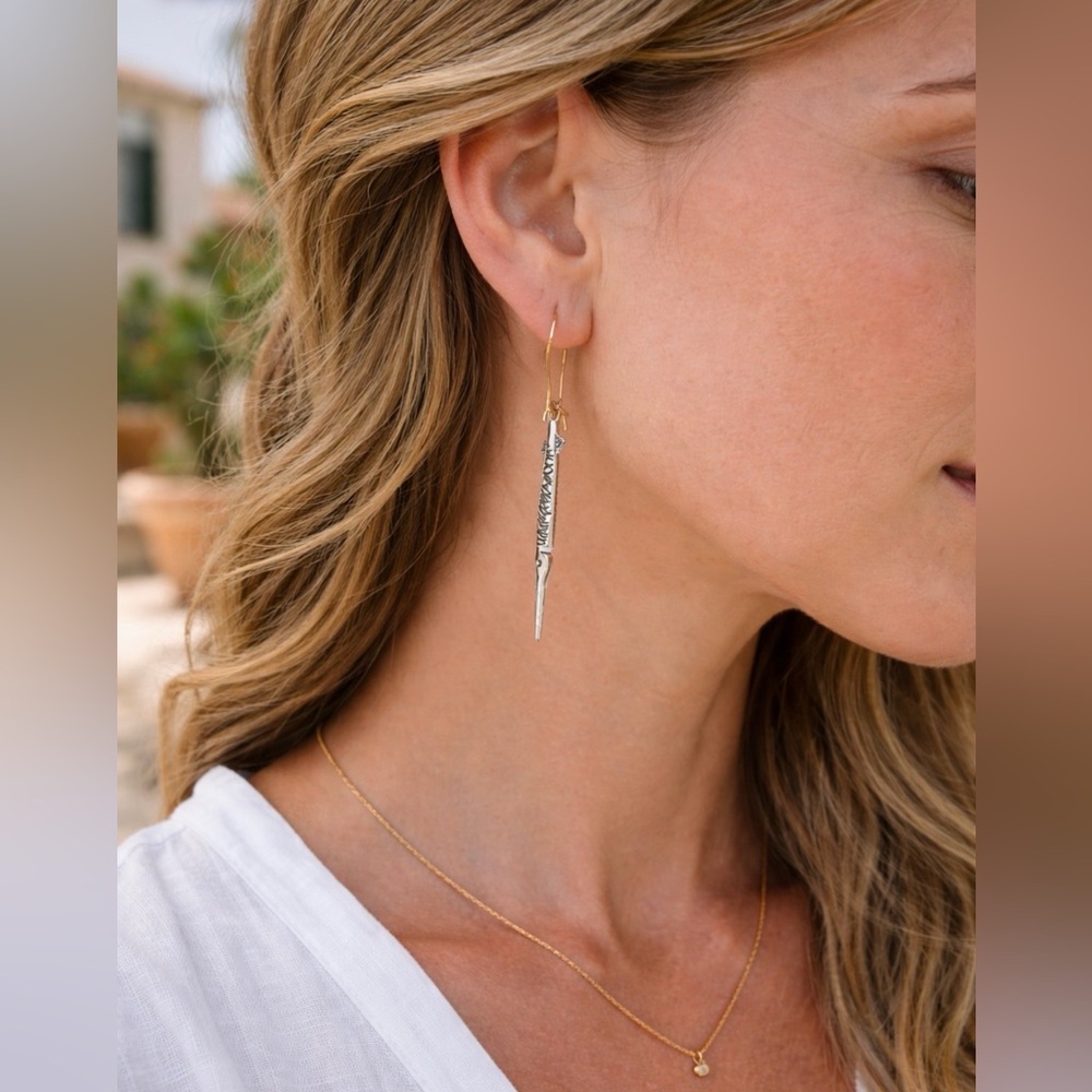 Long & Skinny Silver Fish Earrings Mediterranean Vintage Style Jewelry Gift NEW